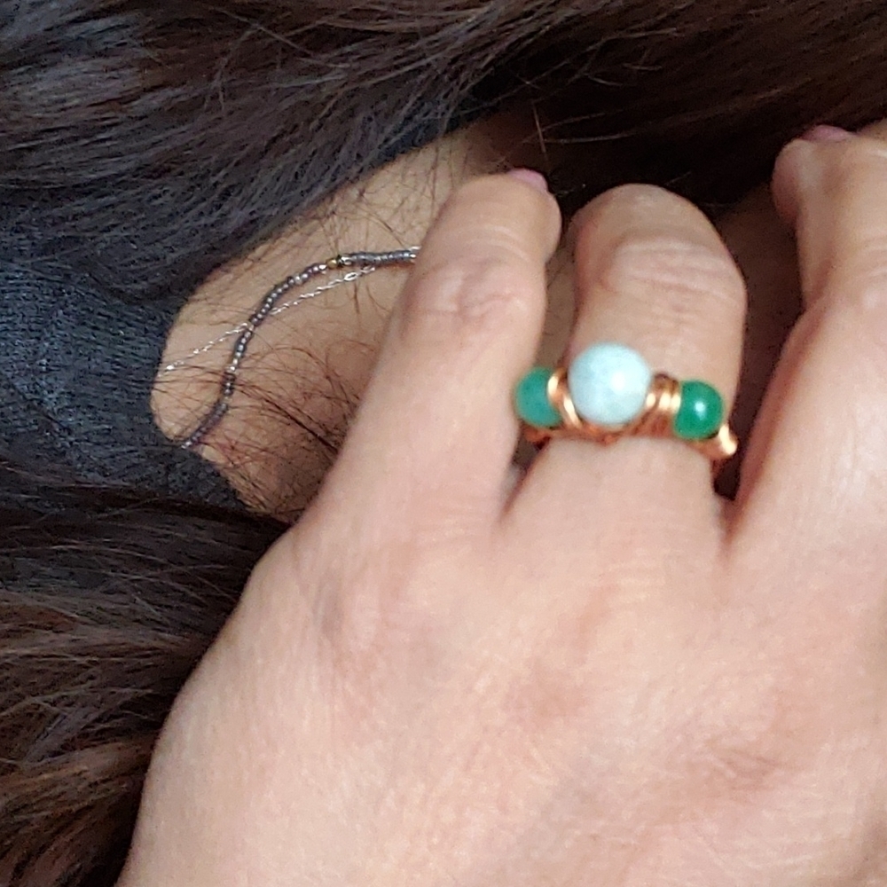 Pure copper wire wrapped 3 gemstones ring